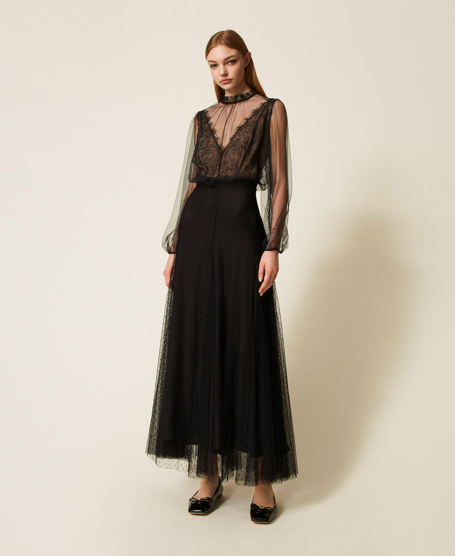 Long plumetis tulle skirt Black Woman 252TP2652_00006_01