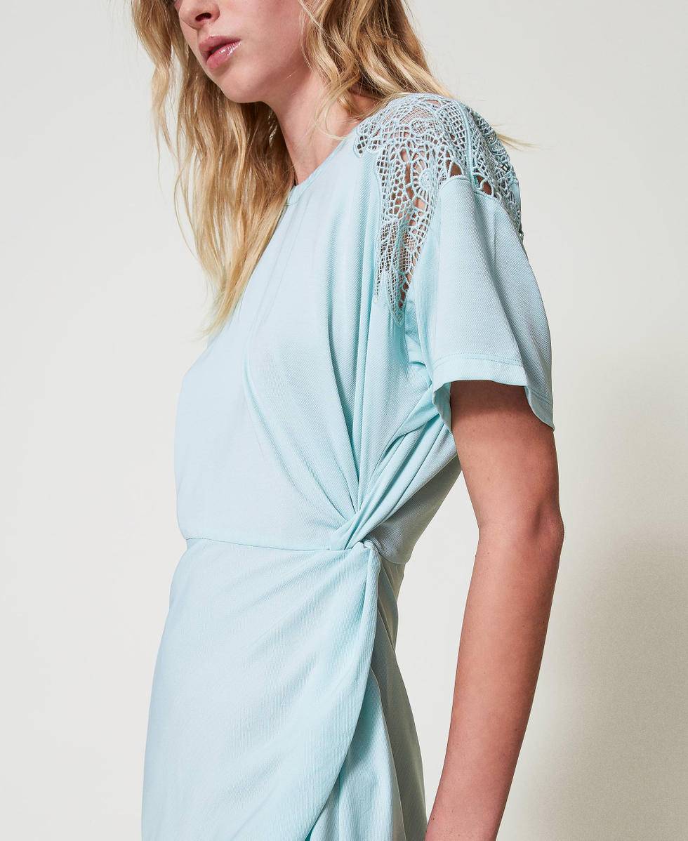 Long twill dress with embroidery Woman, Light blue | TWINSET Milano