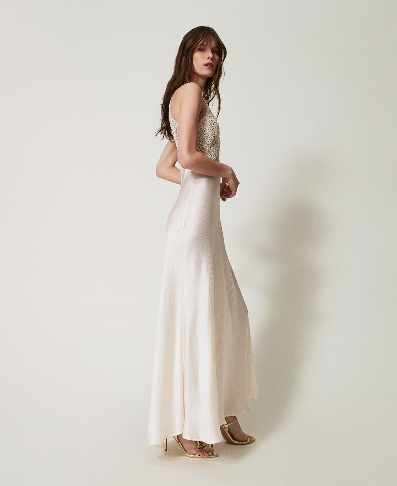 Long satin dress with crochet bodice White Snow Woman 251TT2080_00282_02