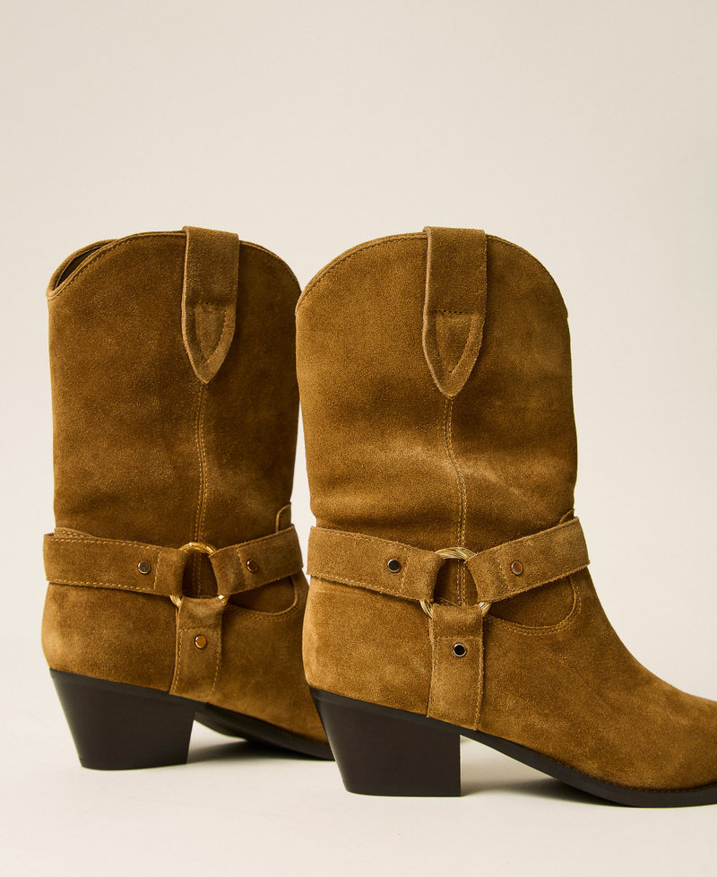 Cowboy-Stiefelette aus Veloursleder &bdquo;Oak&ldquo;-Beige Frau 262TCP126_05065_03