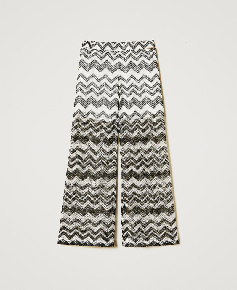 Mesh trousers with chevron pattern Bicolour "Ice" White / Black Girl 251GJ2553_02849_0S