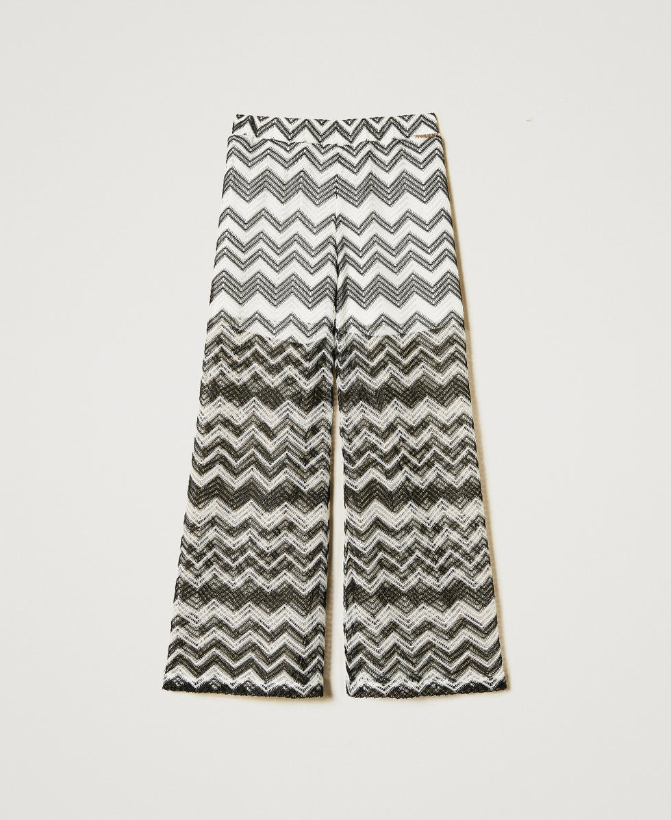 Mesh trousers with chevron pattern Bicolour "Ice" White / Black Girl 251GJ2553_02849_S0