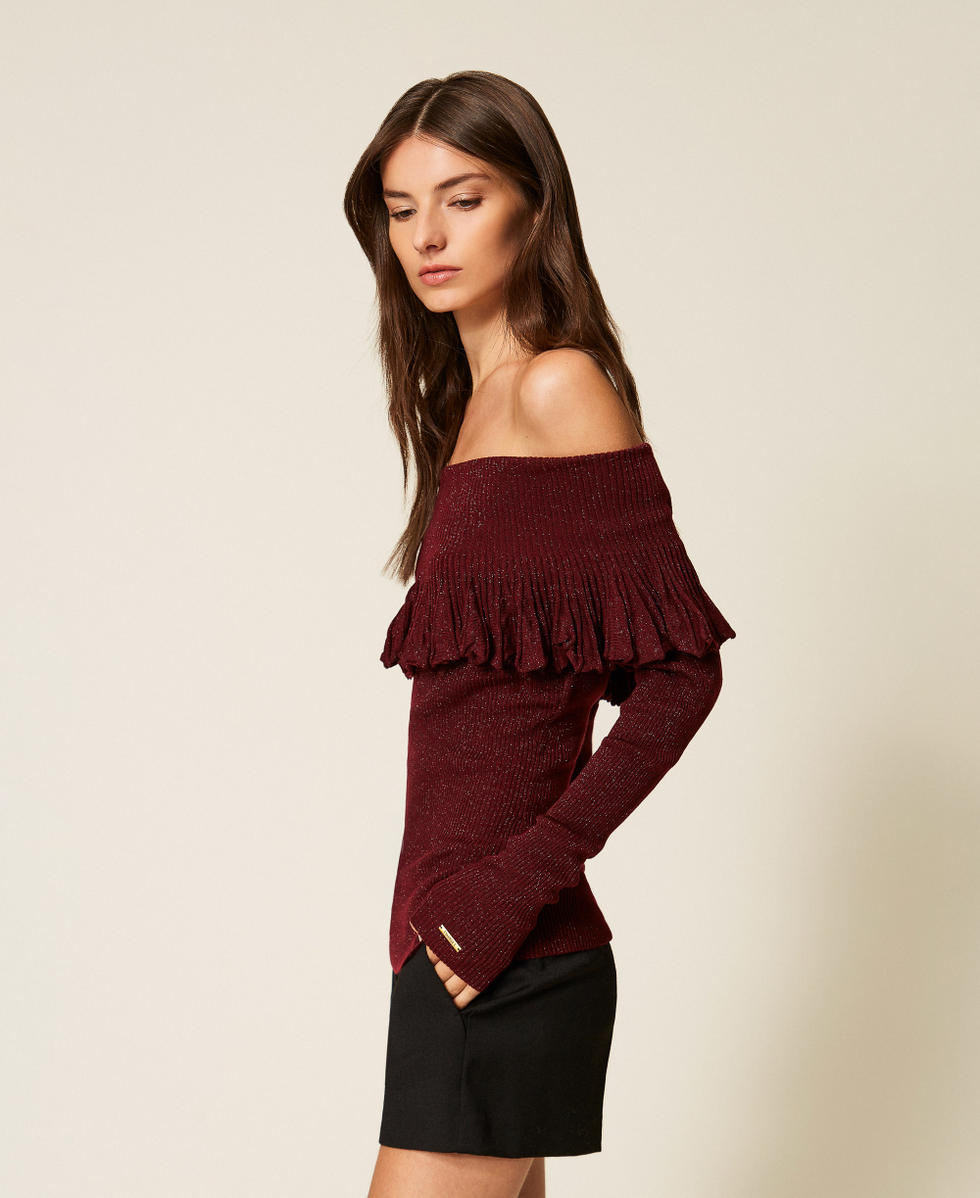 Maglia off shoulder con volant Red Wine Lurex Donna 252LL3LEE_12956_02