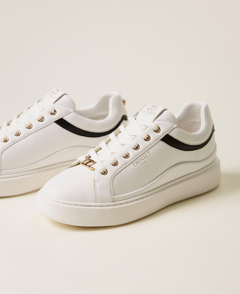 Sneaker aus Leder mit Logo Zweifarbig Optisches Weiß / Schwarz Frau 252TCP020_01870_02