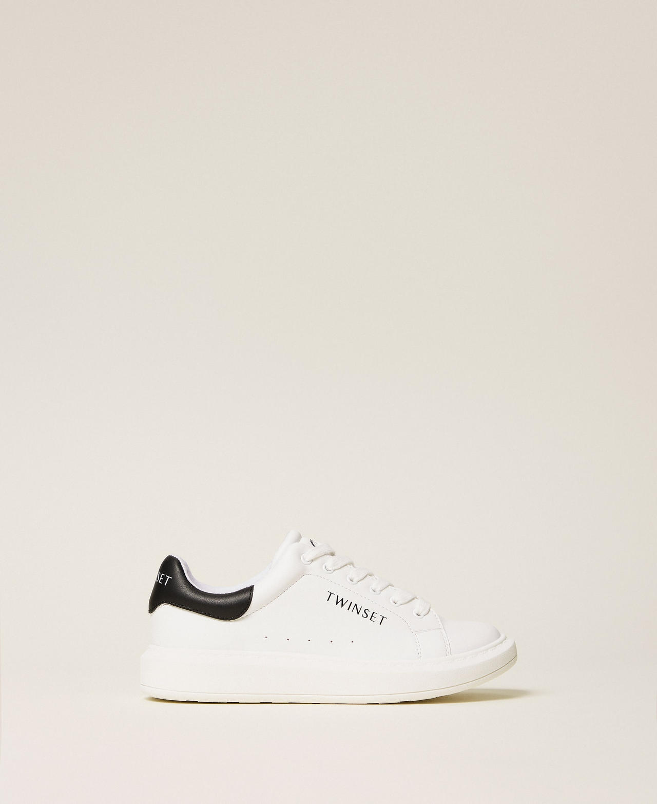 Twinset Girls Off White Shoes - Trainers With Laminated Logo, Size: 40