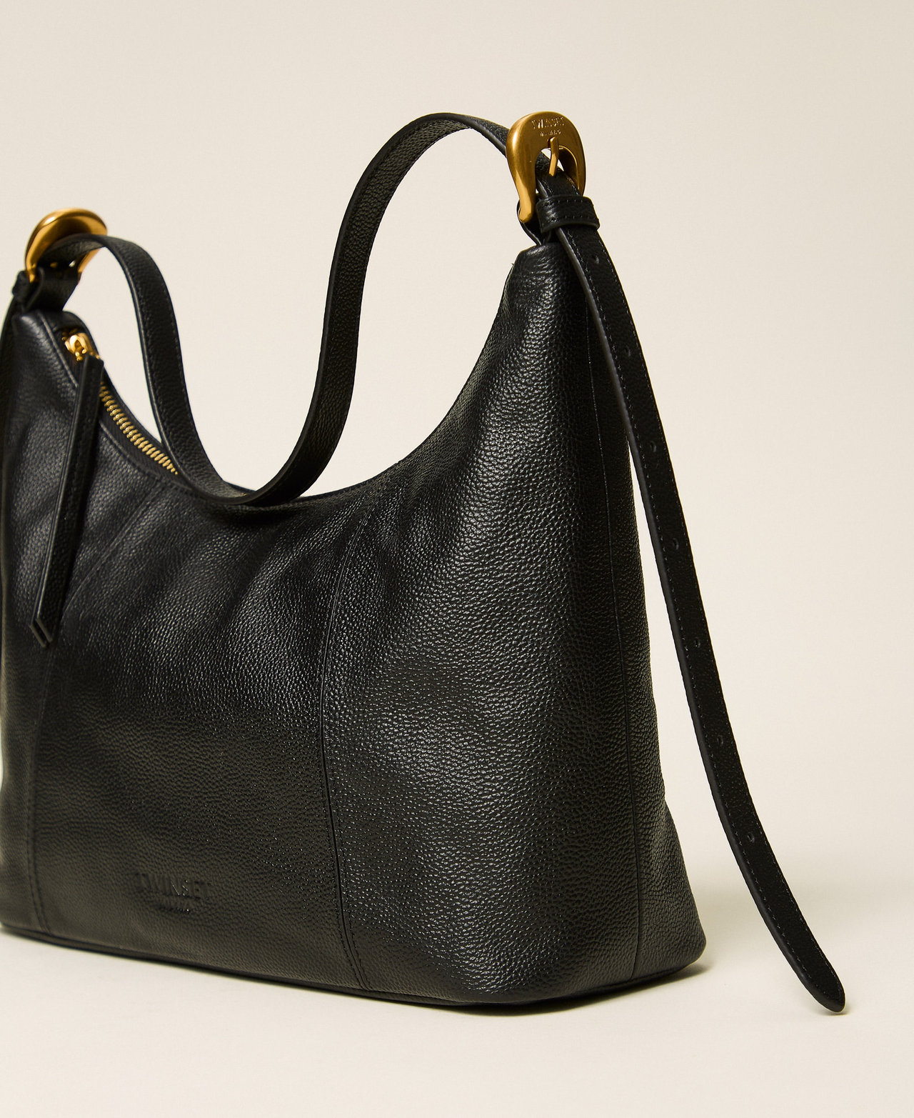 Hobo-Bag aus Leder mit verstellbarem Riemen Schwarz Frau 262TB7191_00006_02