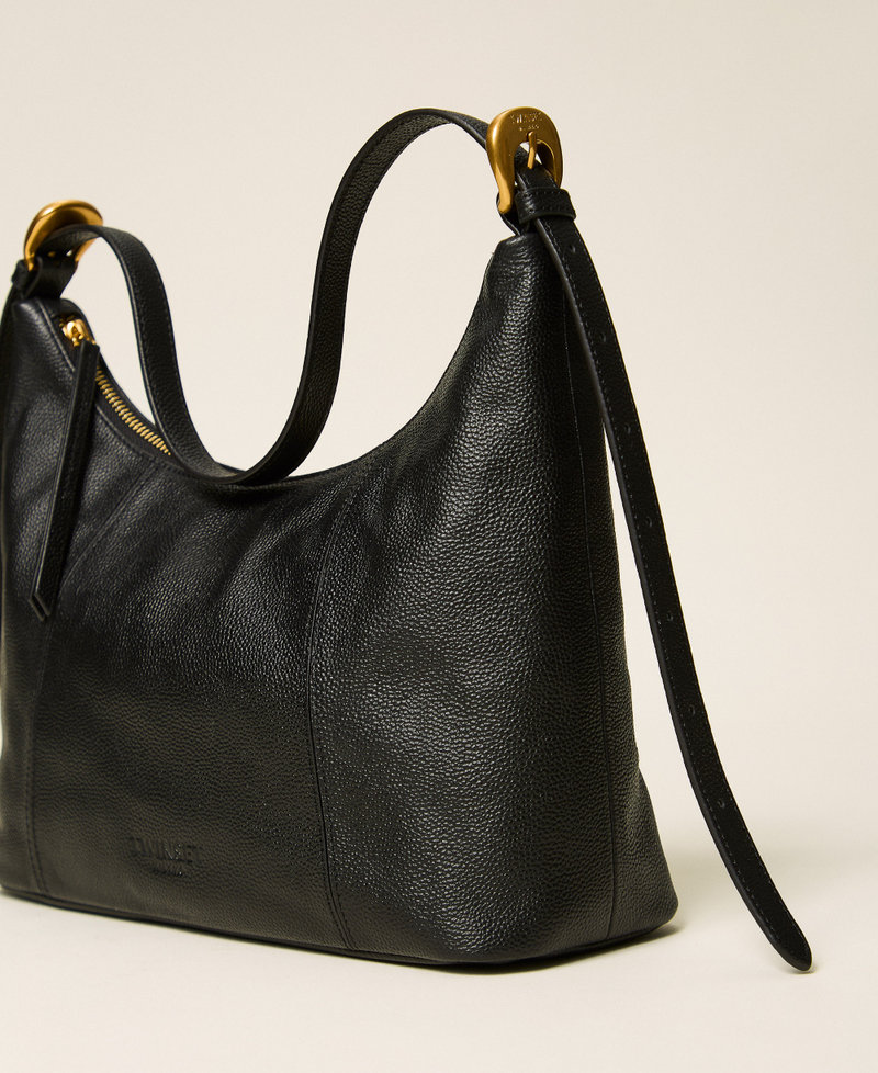 Hobo-Bag aus Leder mit verstellbarem Riemen Schwarz Frau 262TB7191_00006_02