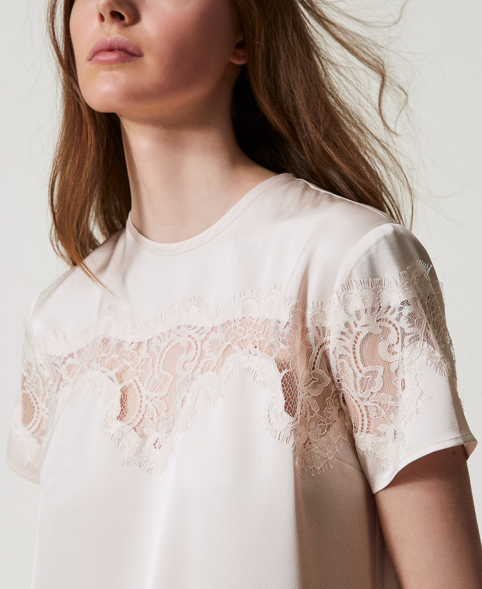 Camiseta de raso con encaje Blanco &laquo;Old White&raquo; Mujer 251TQ2013_11748_PD