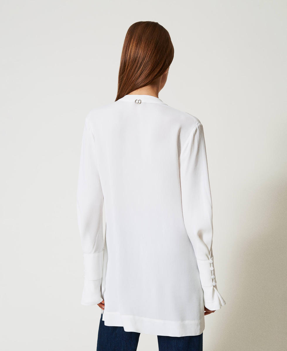 Blusa in cr&ecirc;pe de Chine con fiocco Bianco Neve Donna 251TP2140_00282_04