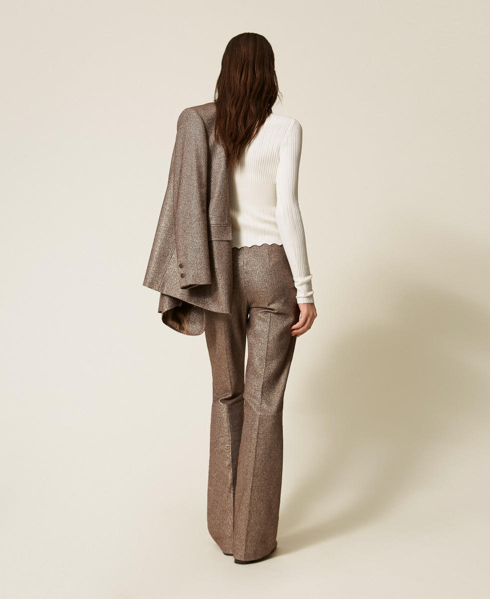 Wool blend flared trousers with lurex Brown Gold Lurex Herringbone Woman 252TT2161_12864_03