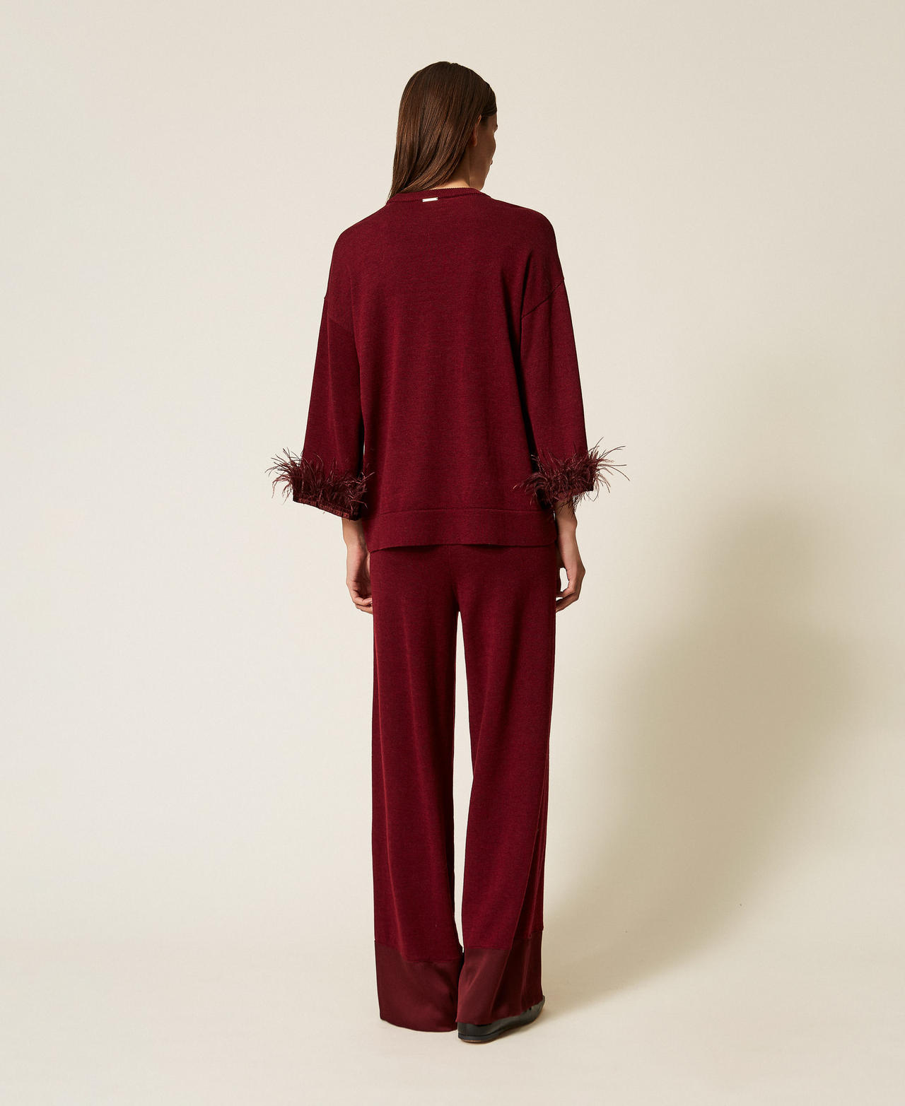 Hose aus Wollmischung mit Satin Red Wine Frau 252LL3FBB_12818_03