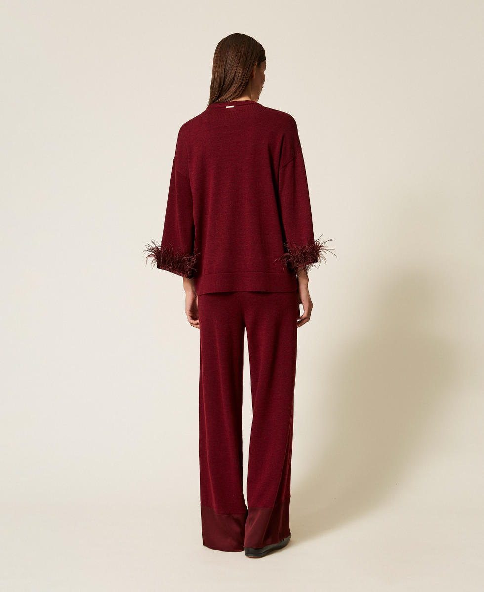 Pantal&oacute;n de mezcla de lana con raso Red Wine Mujer 252LL3FBB_12818_03