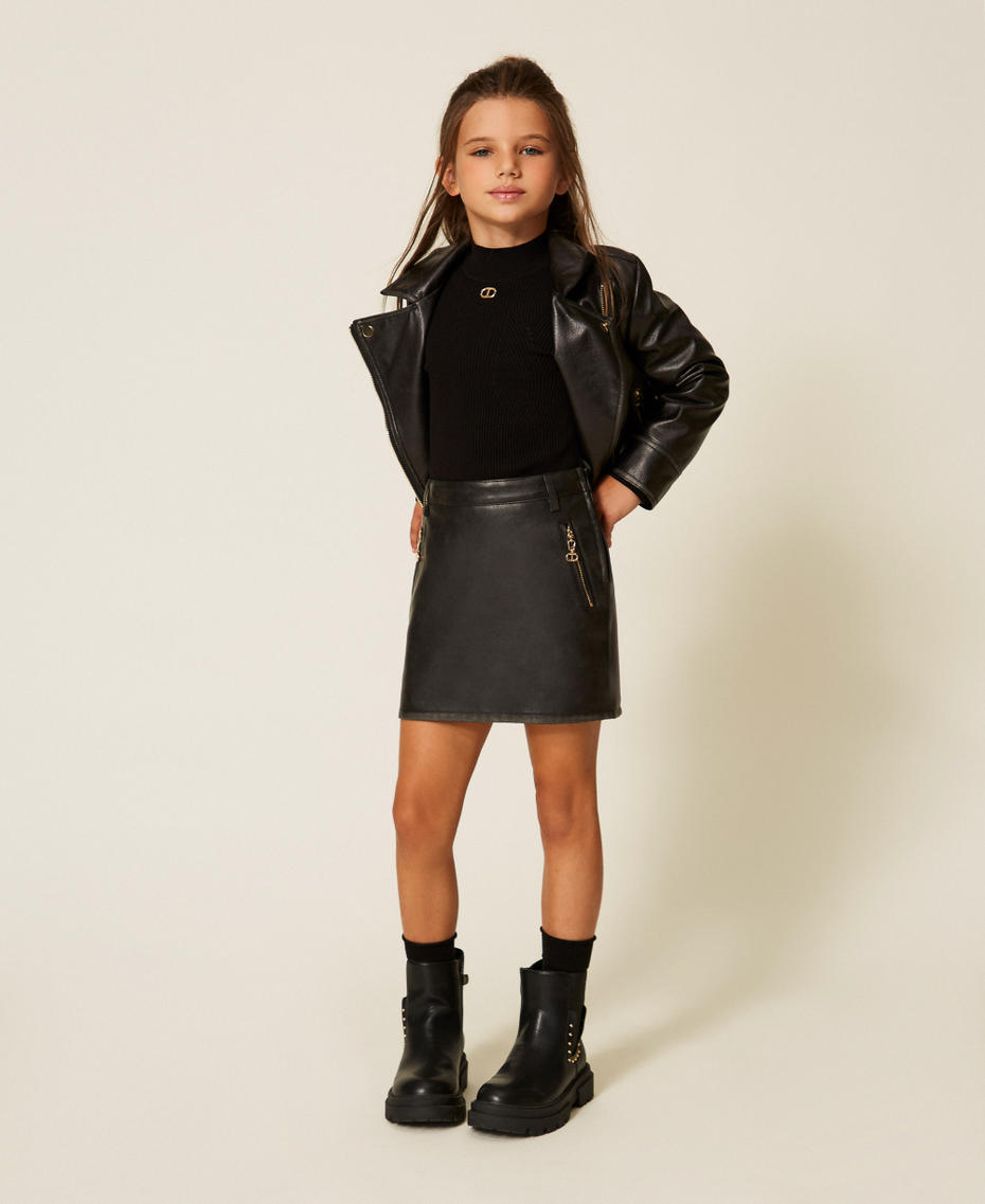 Faux leather miniskirt with pockets Black Girl 252GJ2081_00006_01