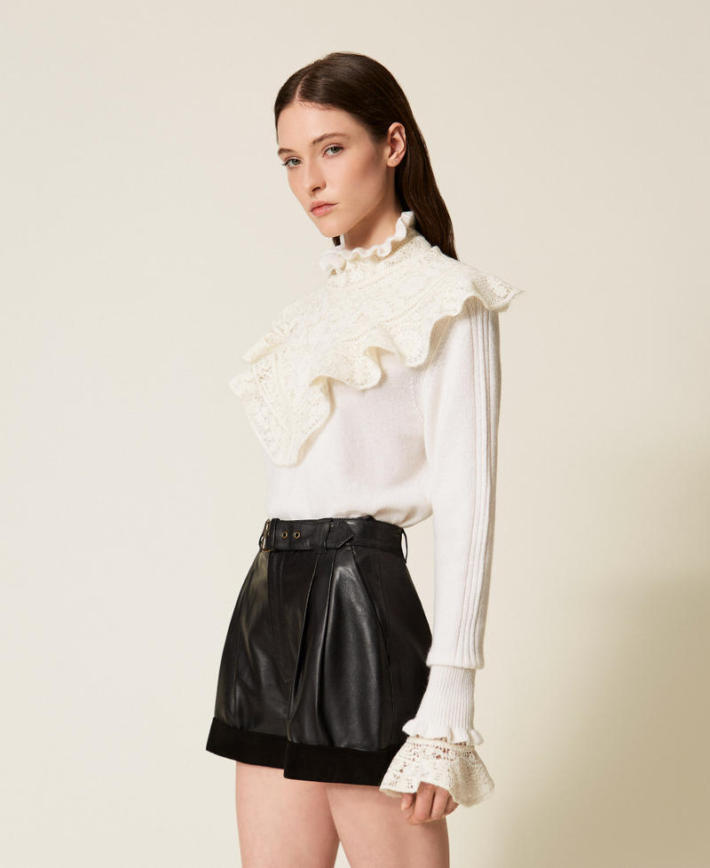 Wool blend jumper with ruffles and lace White Snow Woman 252TS3021_00282_02