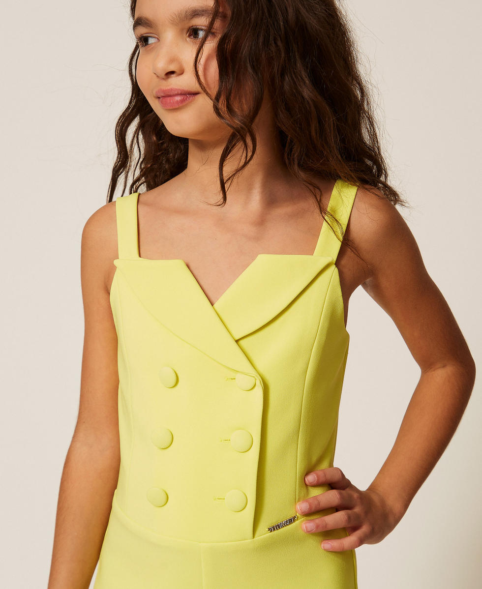 Double-breasted cr&ecirc;pe jumpsuit Limelight Yellow Girl 261GJ2Q50_06210_04