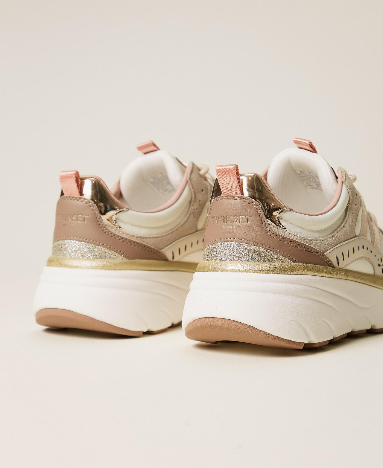 Sneakers running in pelle e rete Bicolor Ottico / Beige "Parchment" / Silver Donna 261TCP022_13250_03