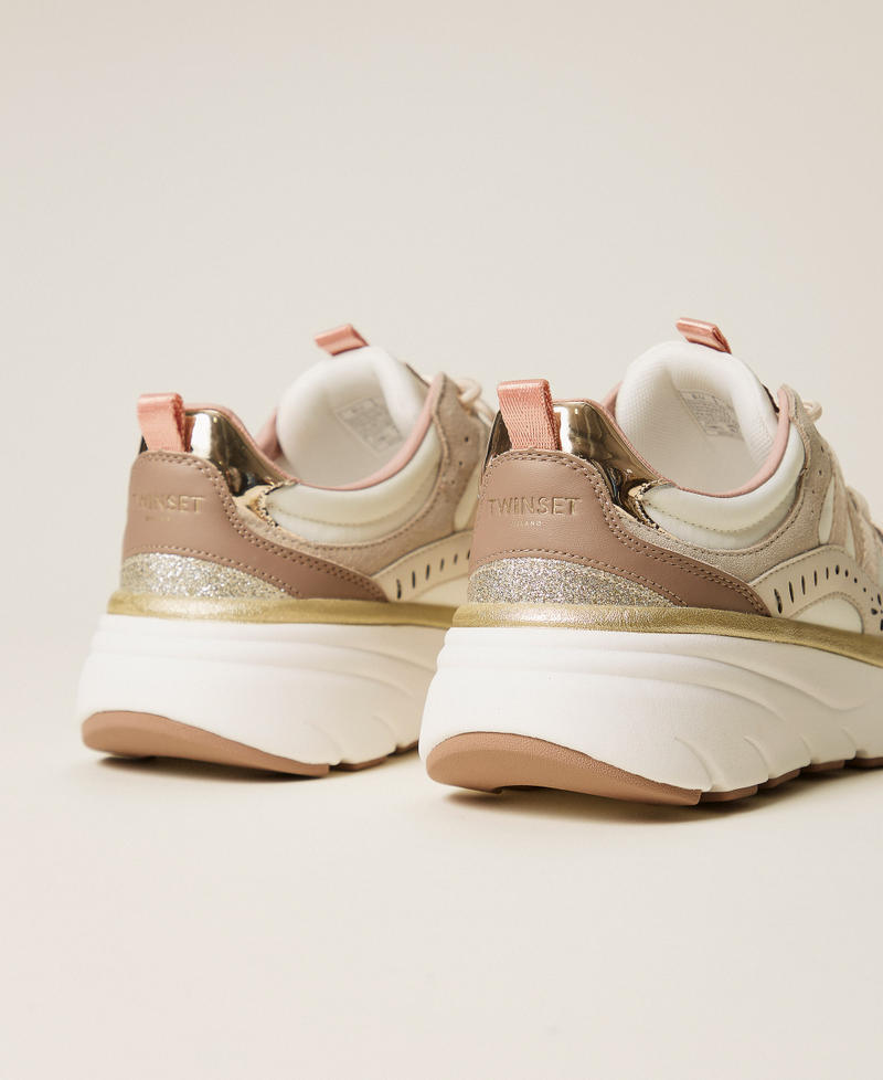 Sneakers running in pelle e rete Bicolor Ottico / Beige "Parchment" / Silver Donna 261TCP022_13250_03