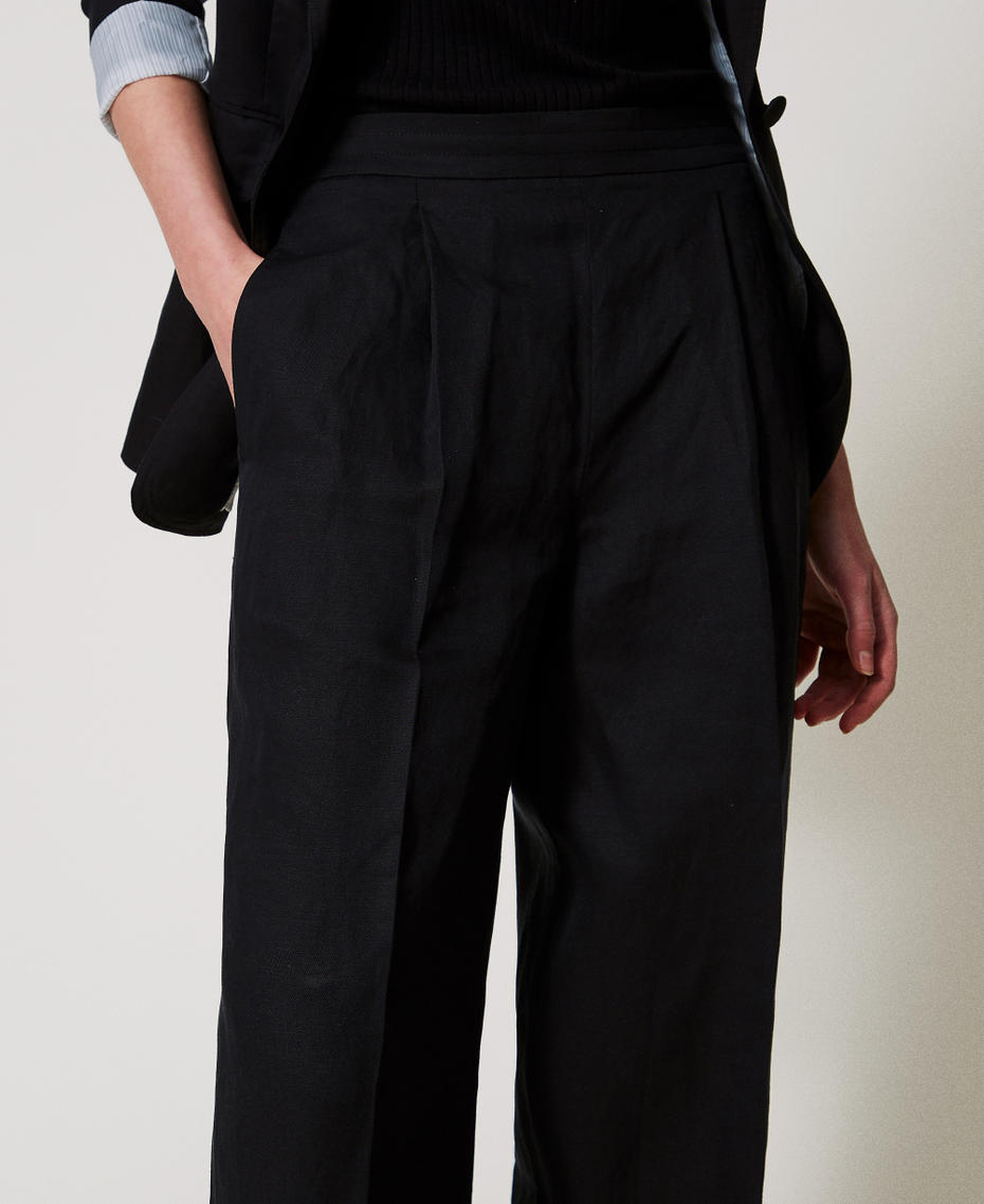 Linen blend palazzo trousers Black Woman 251TE2143_00006_04