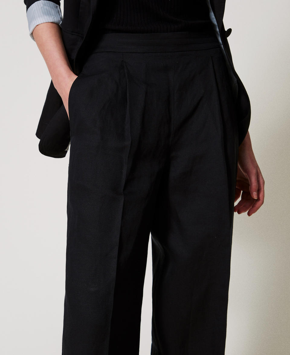 Linen blend palazzo trousers Black Woman 251TE2143_00006_04
