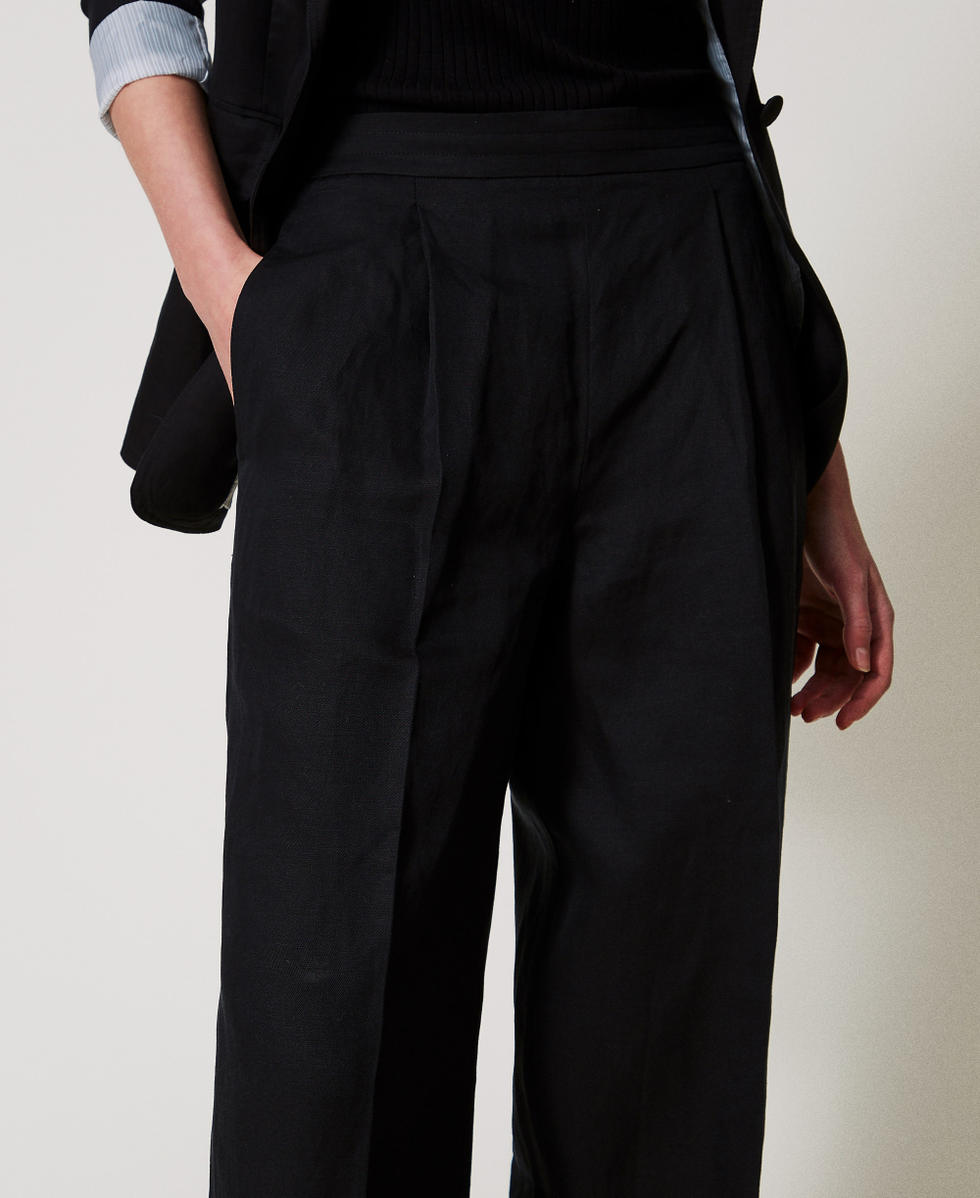 Pantalon palazzo en lin m&eacute;lang&eacute; Noir Femme 251TE2143_00006_04