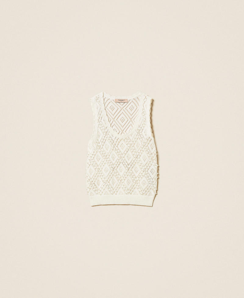 Diamond pattern knit top with pearls Mother Of Pearl Woman 261TP3202_00059_S0