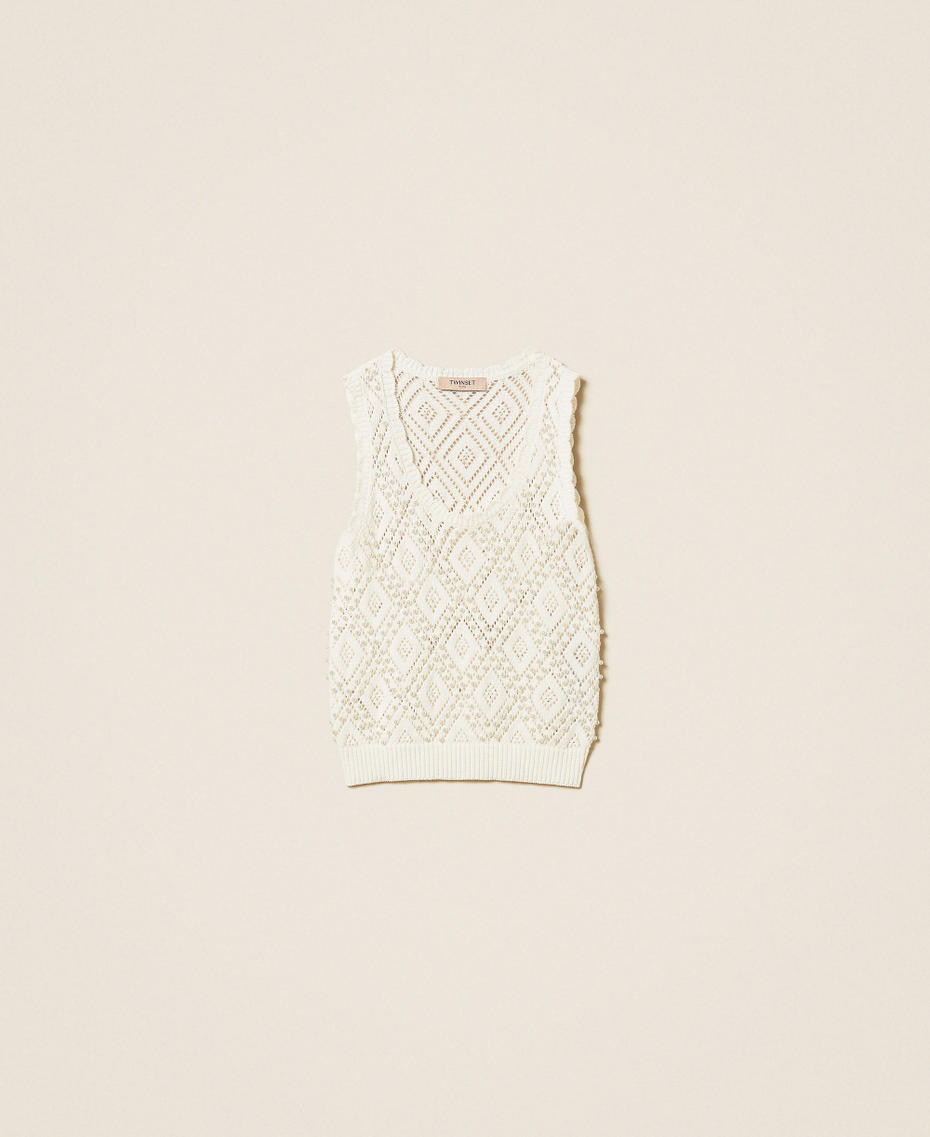 Diamond pattern knit top with pearls Mother Of Pearl Woman 261TP3202_00059_S0