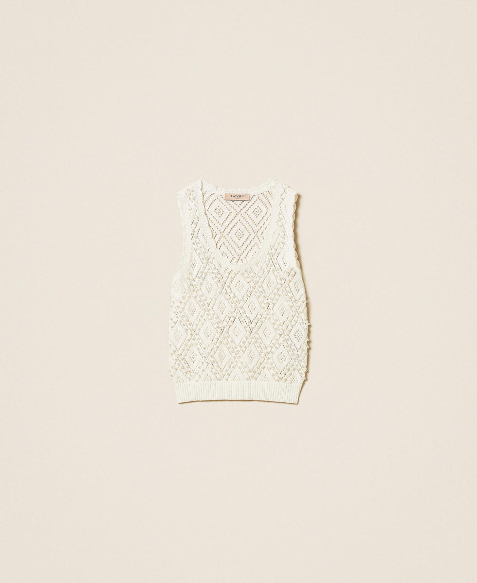Top en maille avec losanges et perles Nacre Femme 261TP3202_00059_S0