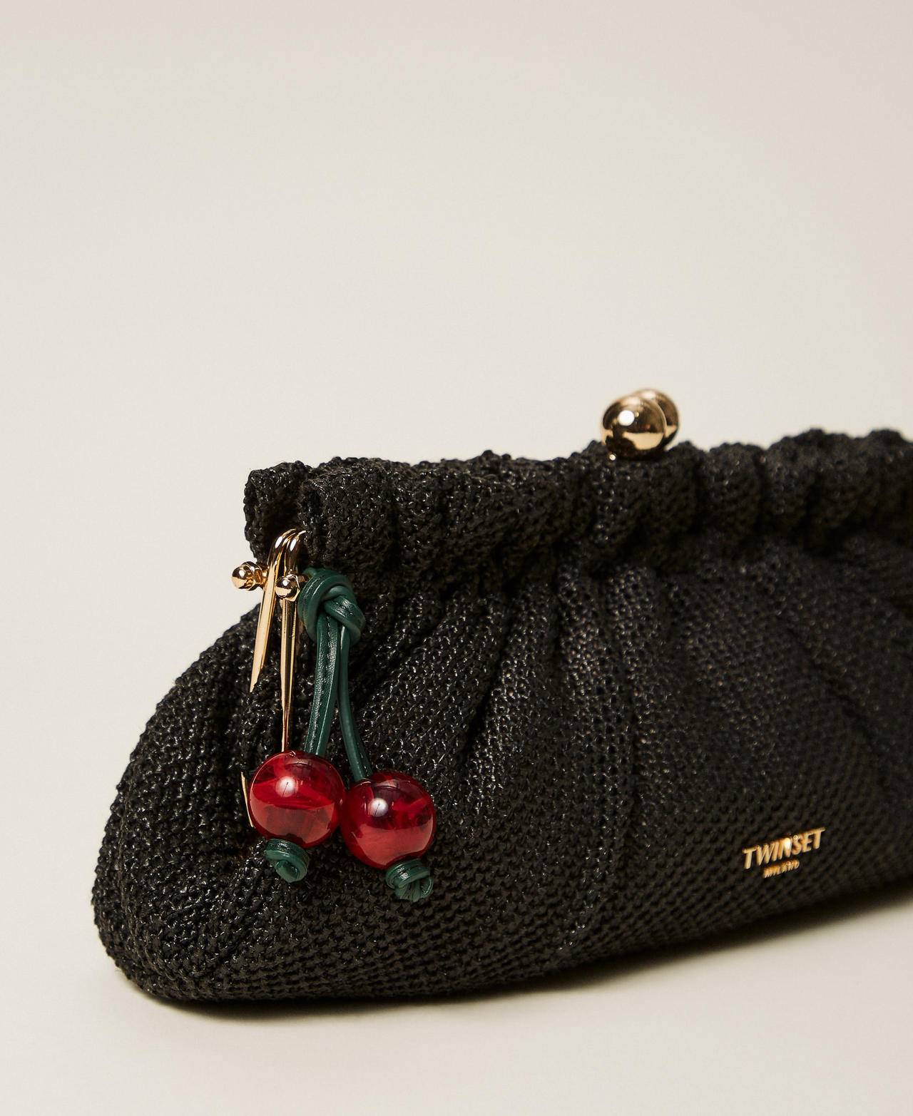 Pochette en raphia avec charm Noir Femme 261TD8280_00006_02