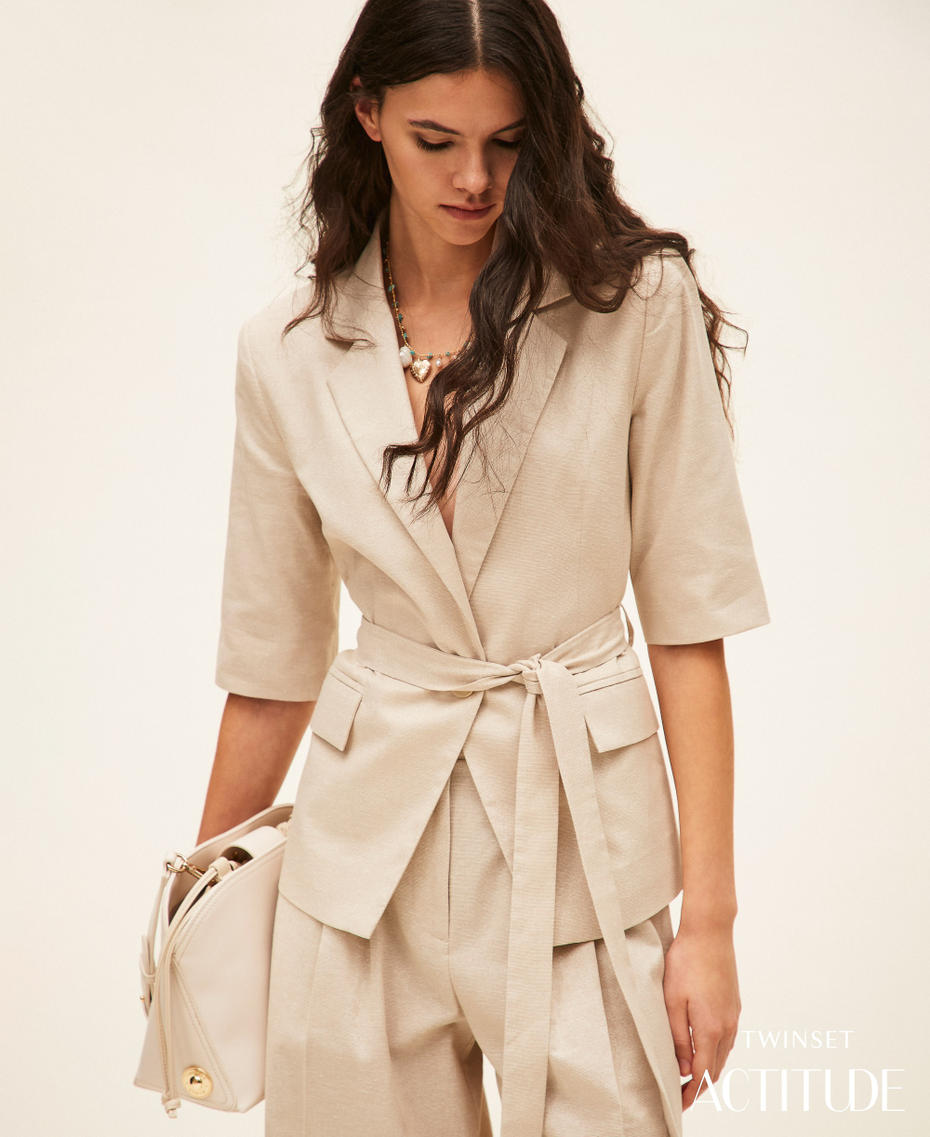 Linen blend blazer with lurex Cashew Beige Lurex Woman 261AT2070_13460_PA