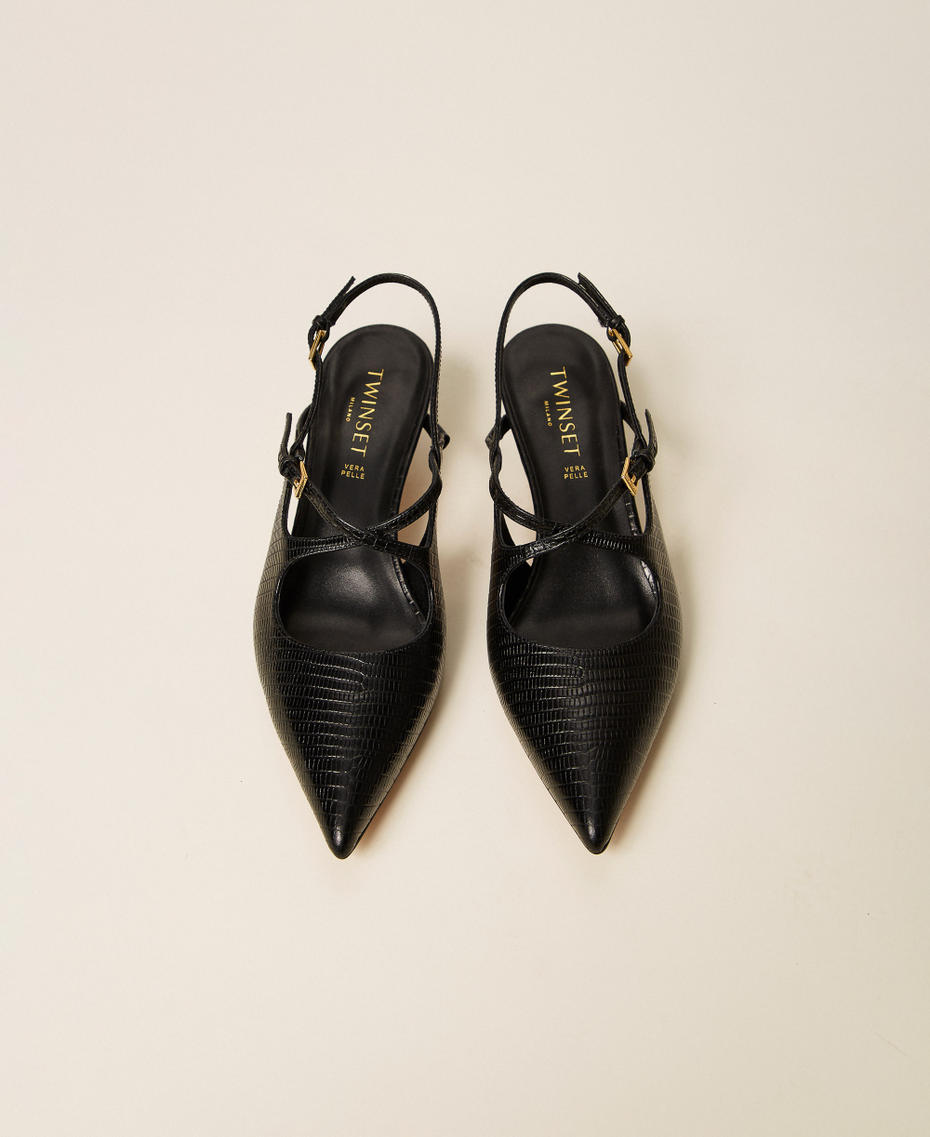 D&eacute;collet&eacute; slingback in pelle con cinturini Stampa Karung Nero Donna 262TCP032_13694_04