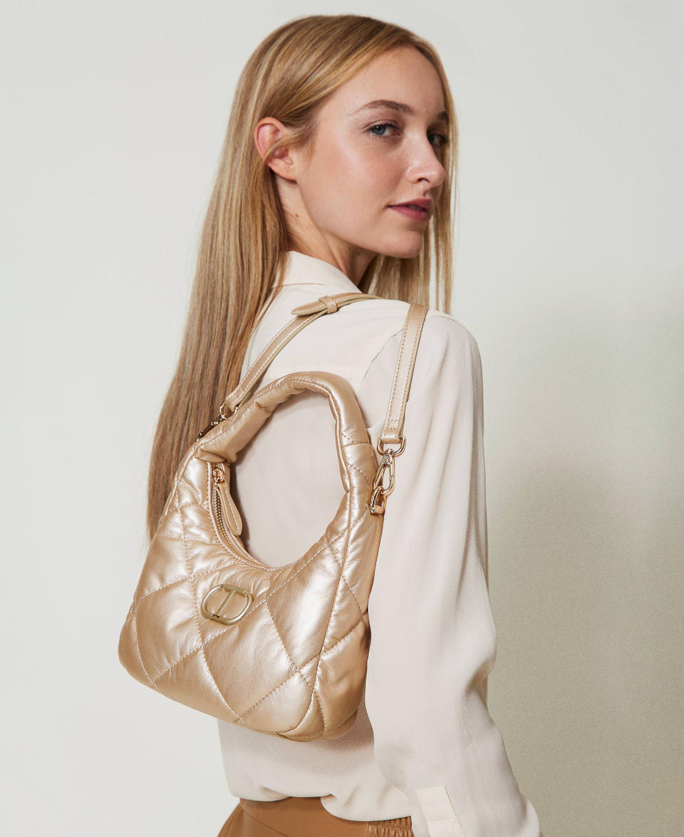 Small padded and quilted hobo bag Yellow Gold Woman 242TB7352_10366_0S