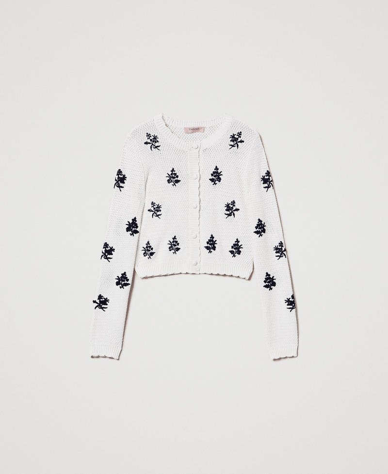 Cardigan with floral embroidery Snow White Black Embroidery Woman 251TT3250_12452_S0