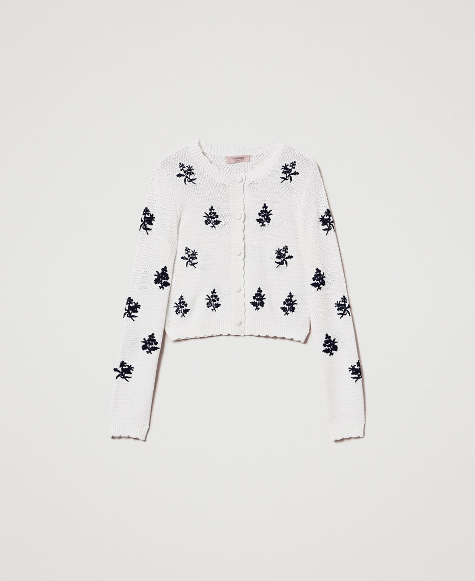 Cardigan with floral embroidery Snow White Black Embroidery Woman 251TT3250_12452_S0