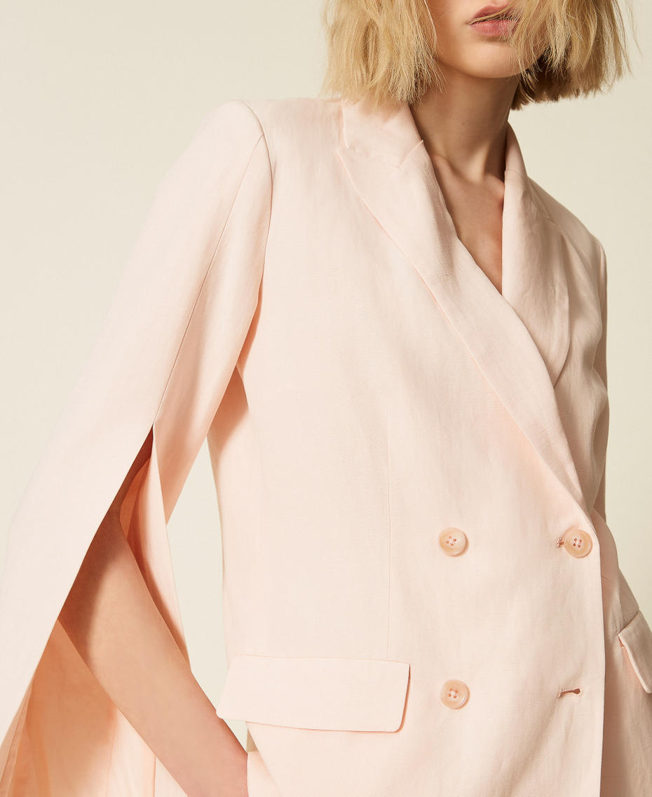Linen blend double-breasted jacket Pearl Rose Woman 261TT2550_13144_05