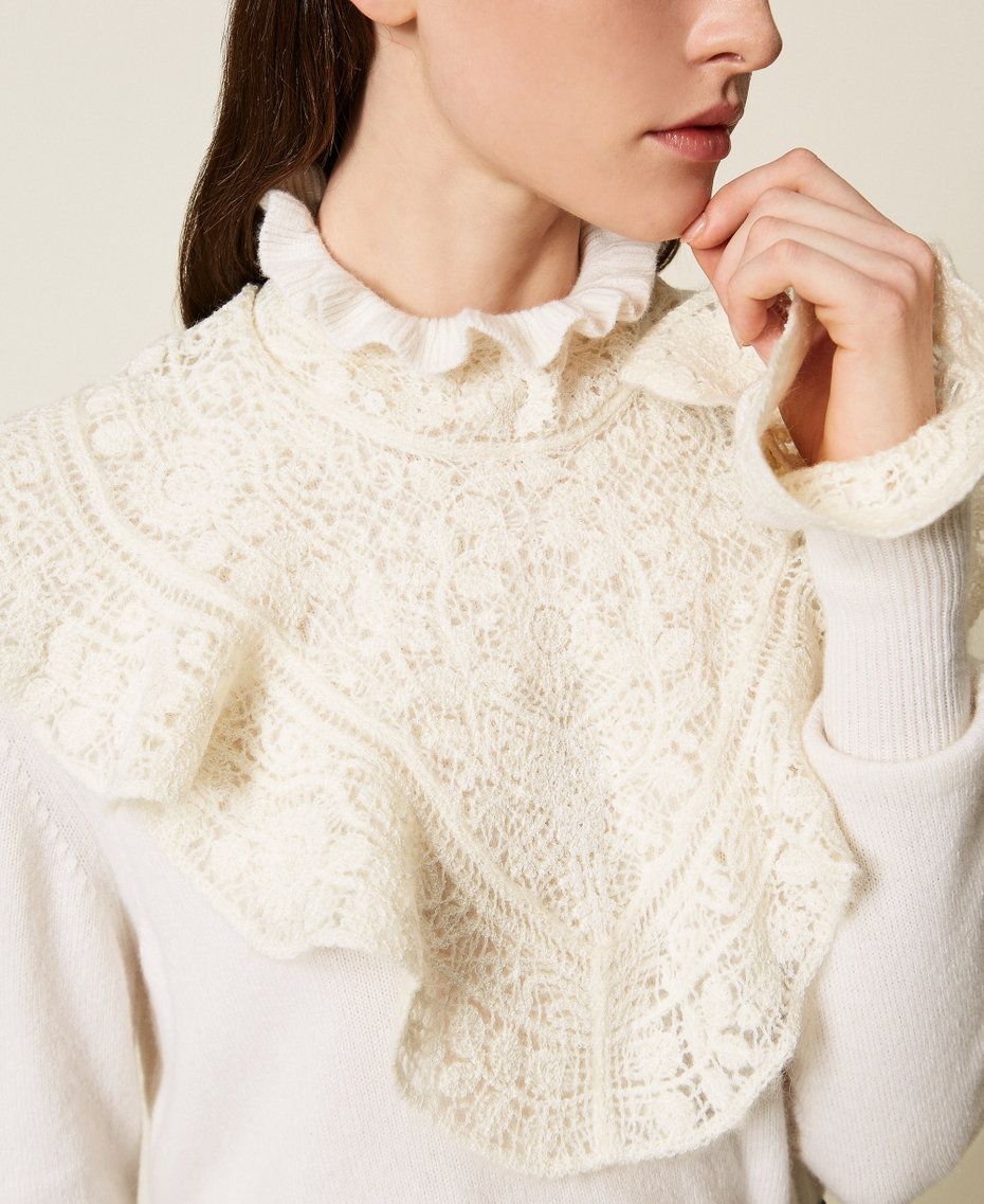 Wool blend jumper with ruffles and lace White Snow Woman 252TS3021_00282_04