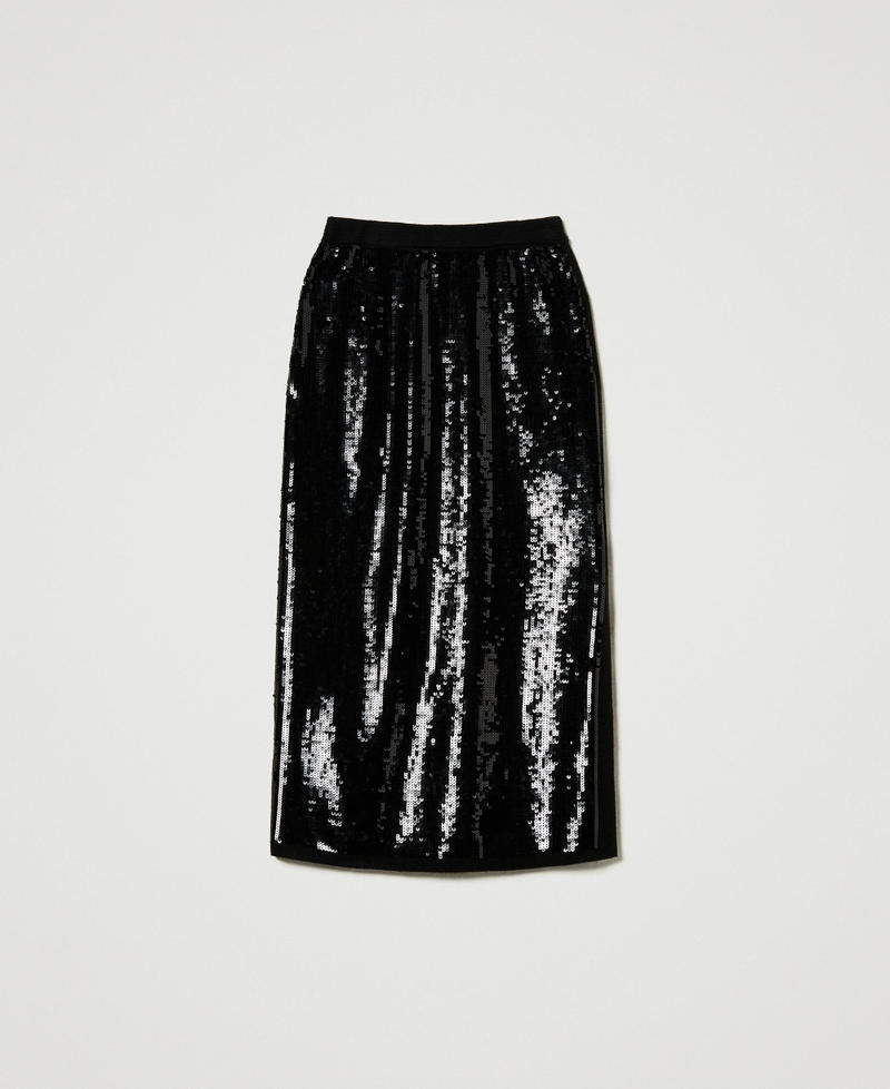 Full sequin knit midi skirt Black Woman 242TT3142_00006_S0