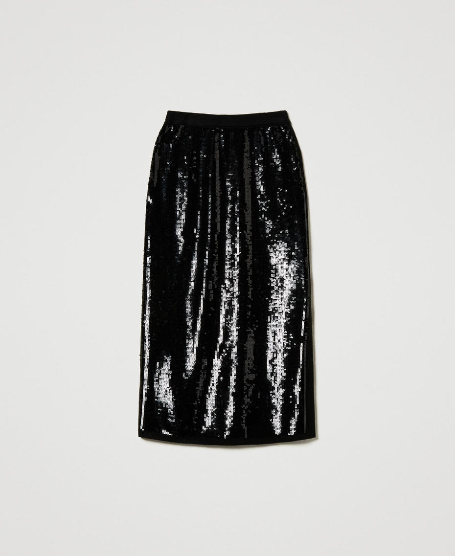Full sequin knit midi skirt Black Woman 242TT3142_00006_S0
