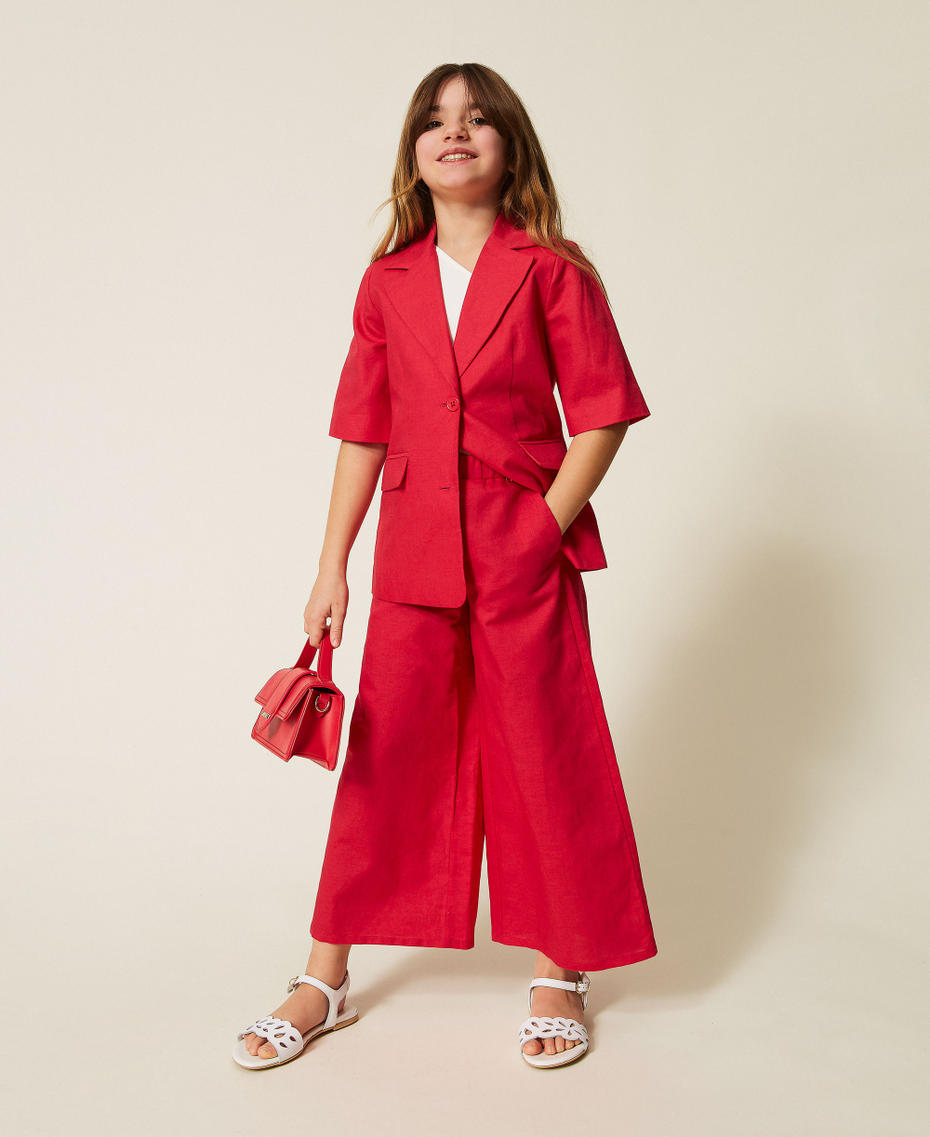 Linen cropped trousers Magenta Red Girl 261GJ2036_13160_T0
