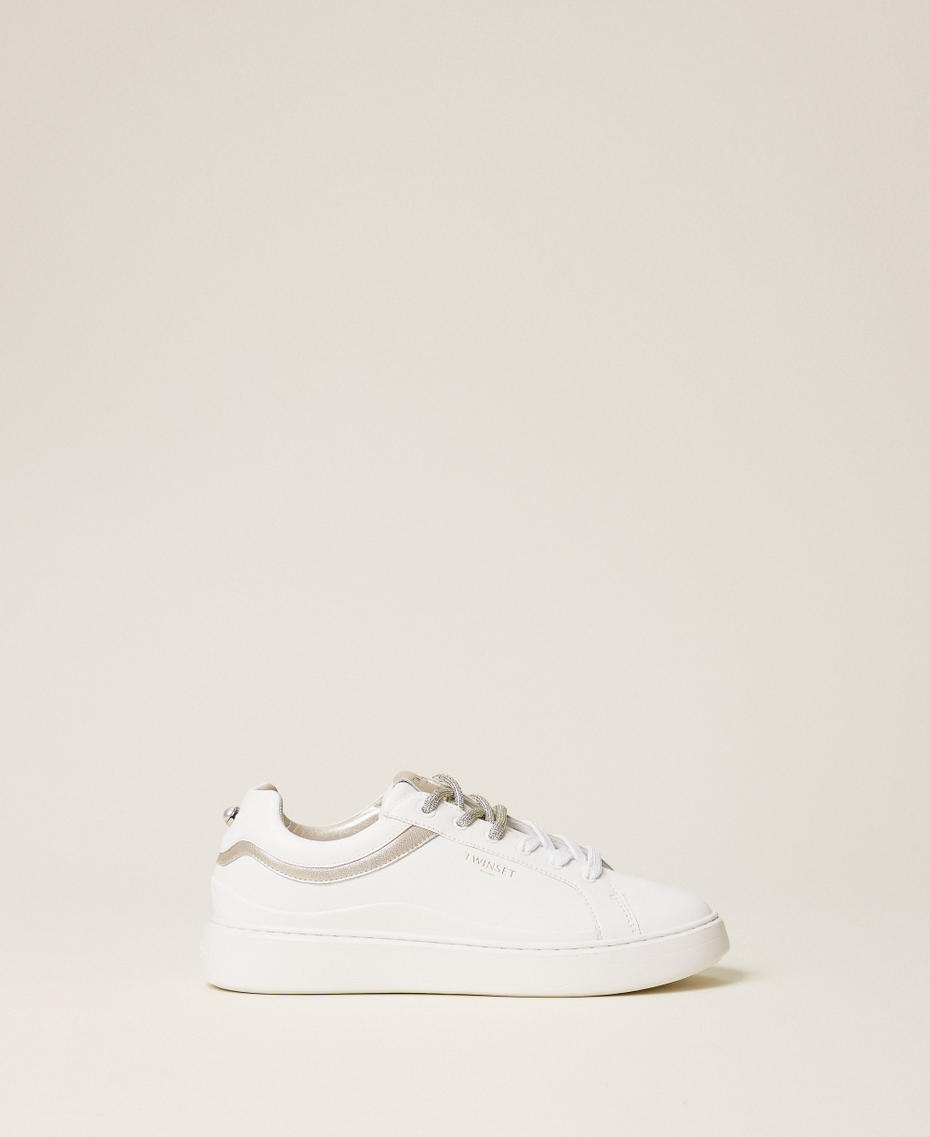 Leather trainers with contrasting inserts Two-tone Optical White/Platinum Woman 261TCP016_13246_01
