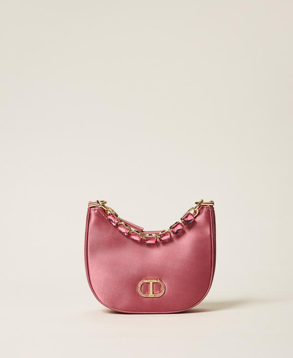 'Croissant' satin bag with rhinestones