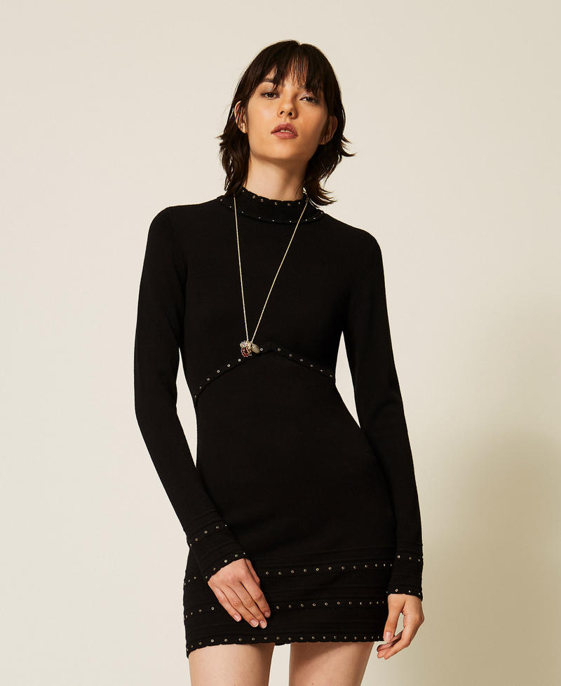Short knit dress with studs Black Woman 262TP3093_00006_02