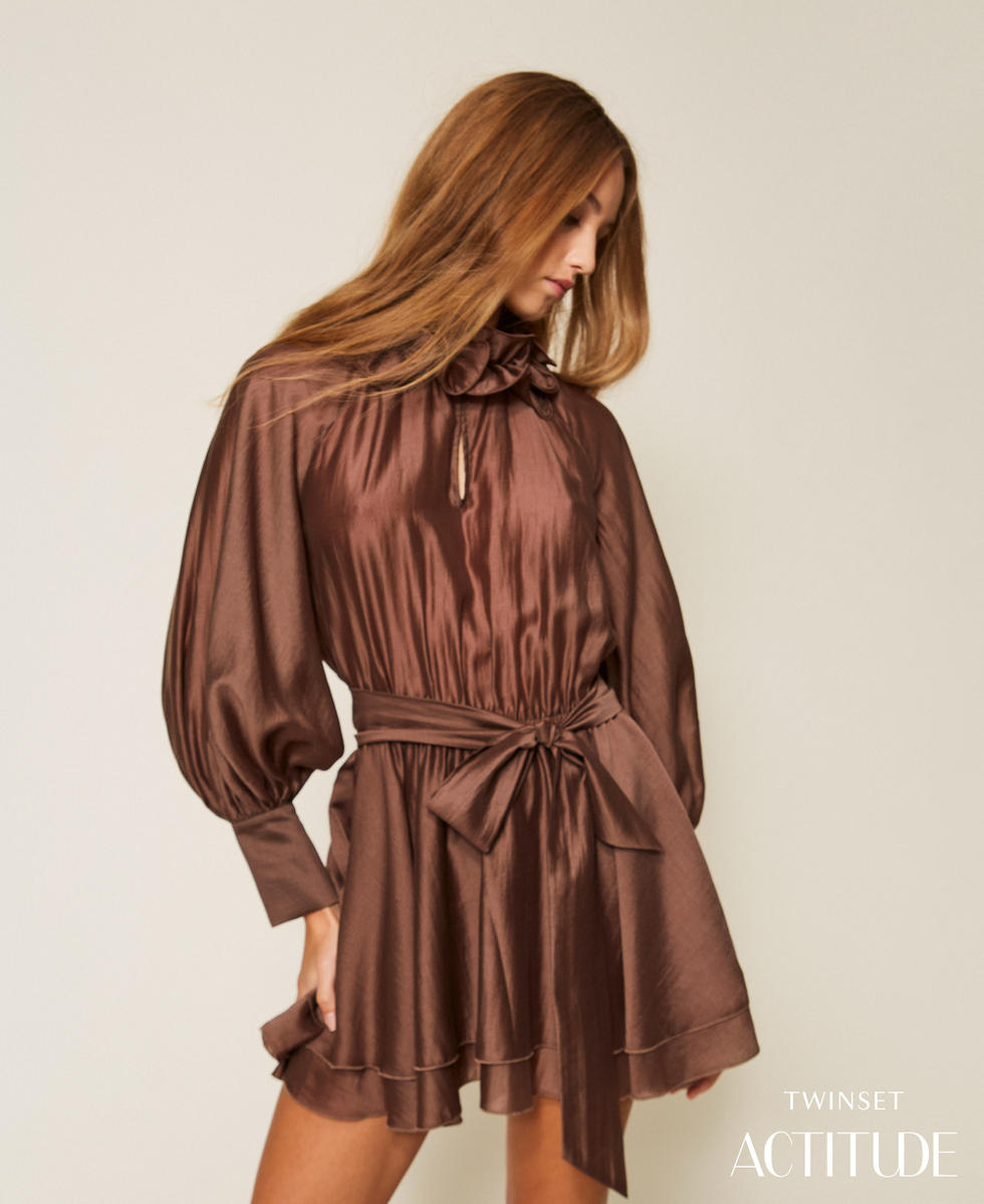 Short voile dress with ruffles