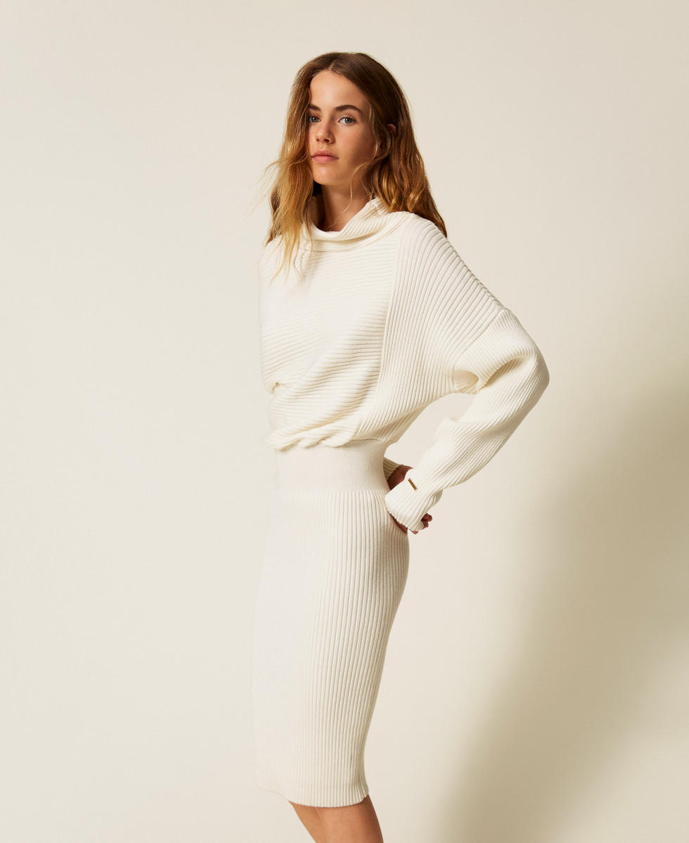 Robe midi en maille c&ocirc;tel&eacute;e Off White Femme 252LI3QAA_00526_02
