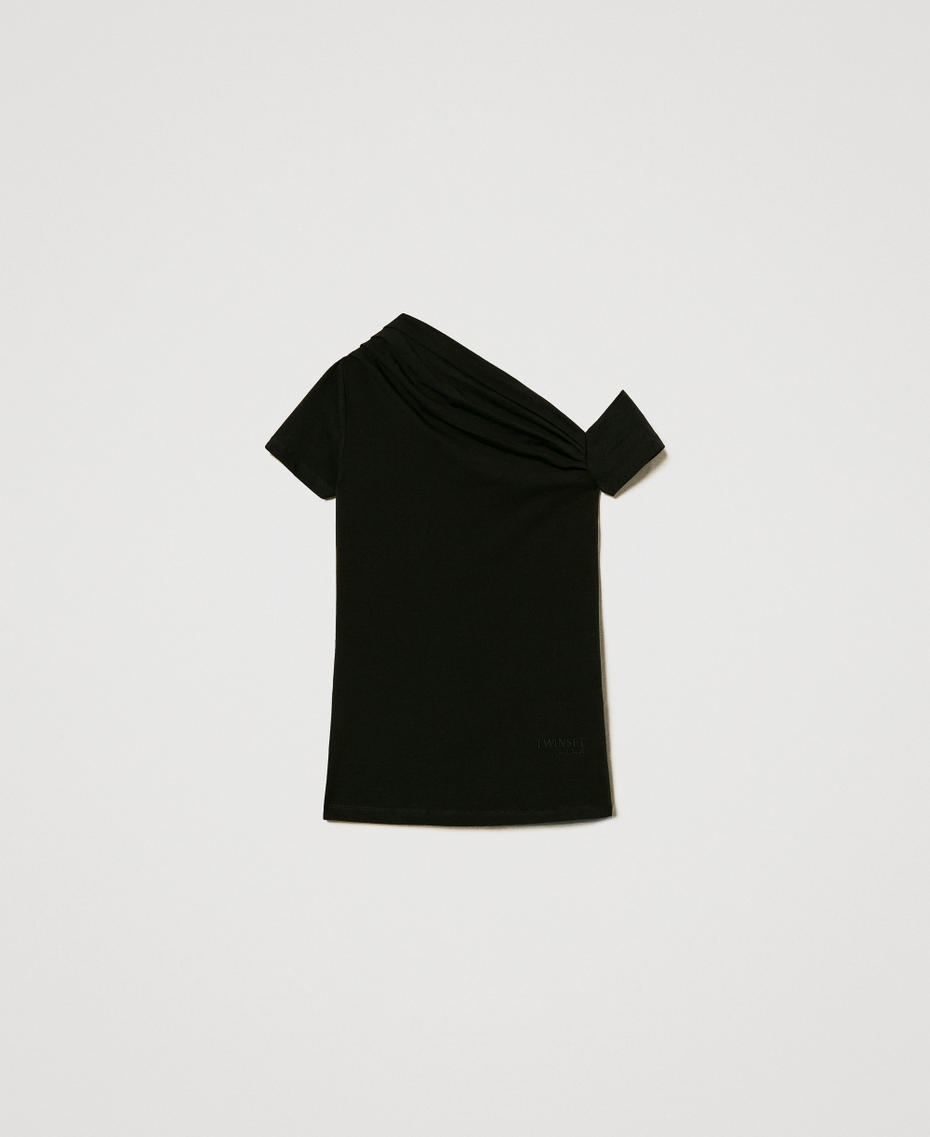 Fitted T-shirt with draping Black Woman 251AP2131_00006_S0