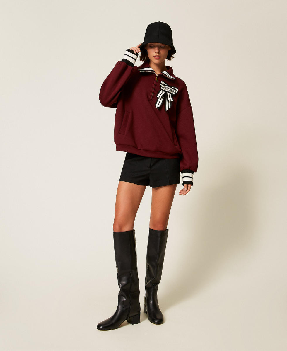 Scuba sweatshirt with brooch Red Wine Woman 252LL2GCC_12818_T0