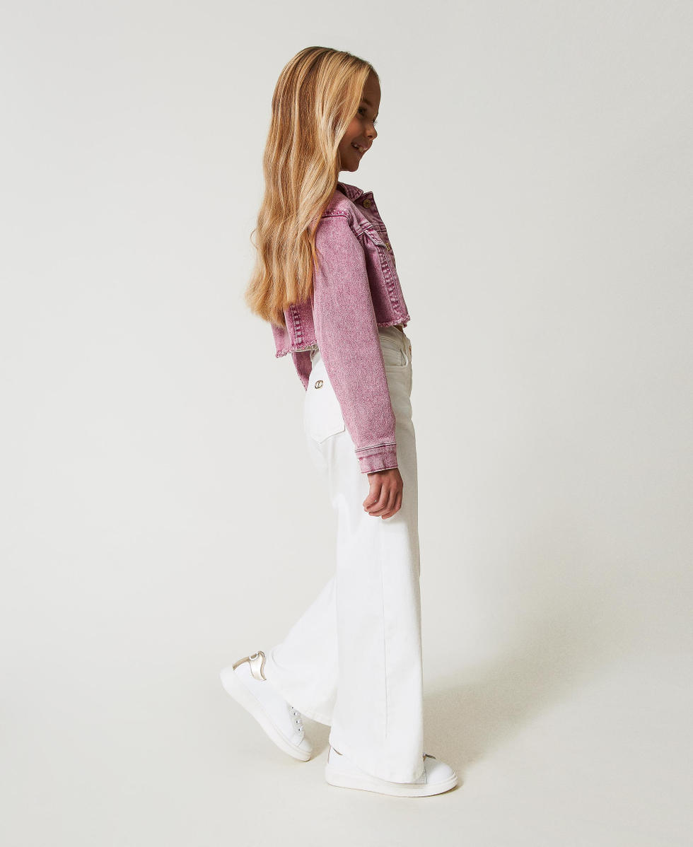 Giacca cropped in bull Rosa "Flamingo" Bambina 251GJ2490_00868_02