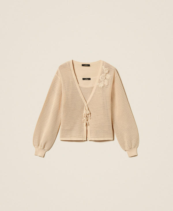 Mesh stitch cardigan and top