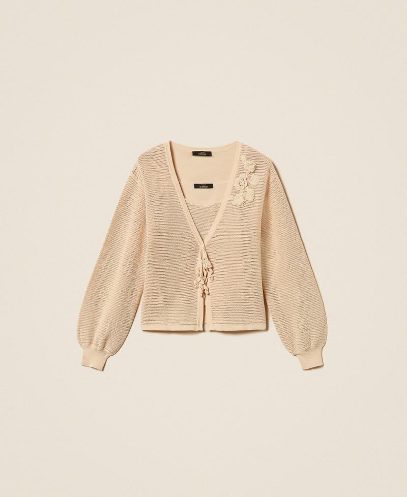Cardigan und Top aus Netzstrick "Cashew"-Beige Frau 261AT3024_13362_S0