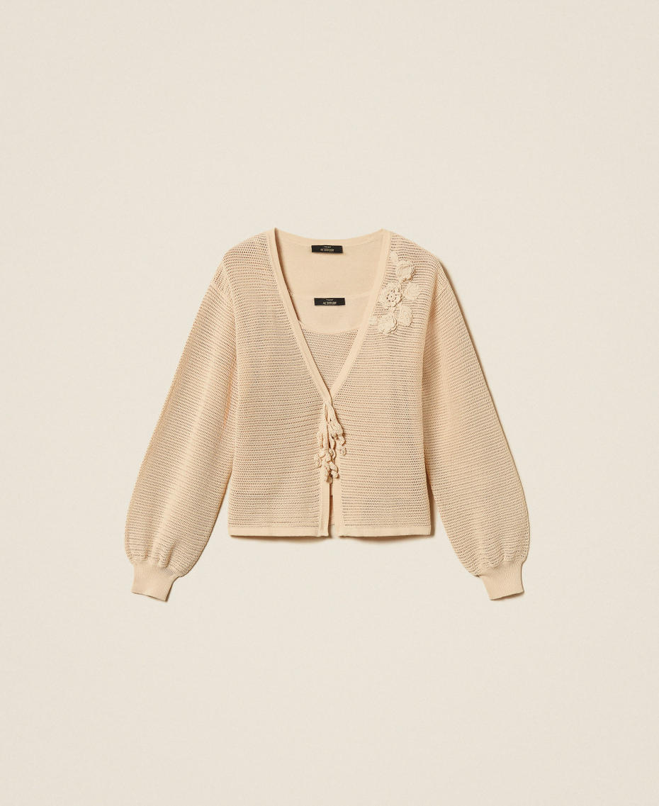 Cardigan und Top aus Netzstrick "Cashew"-Beige Frau 261AT3024_13362_S0