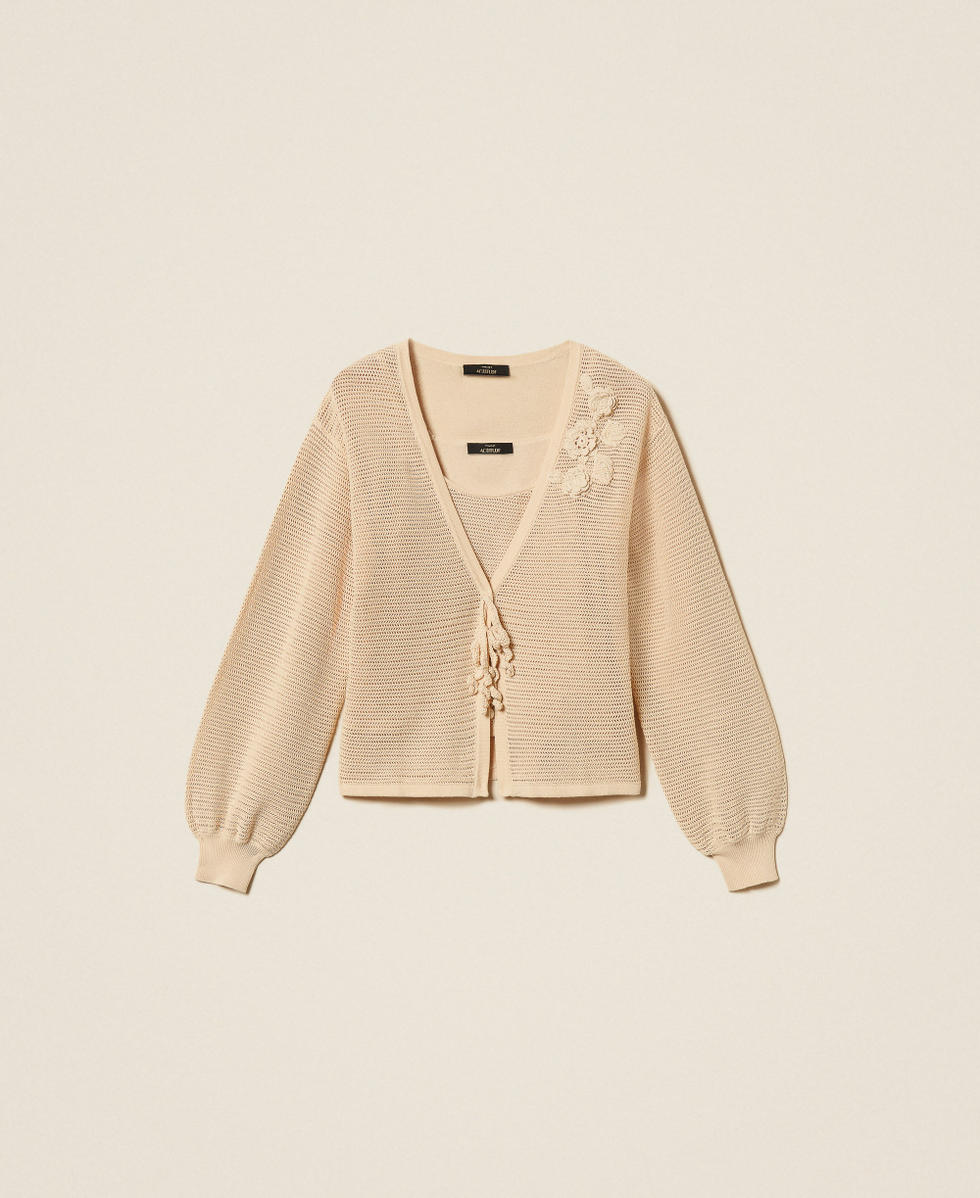 Cardigan et top en maille point filet Beige &laquo;&nbsp;Cashew&nbsp;&raquo; Femme 261AT3024_13362_S0